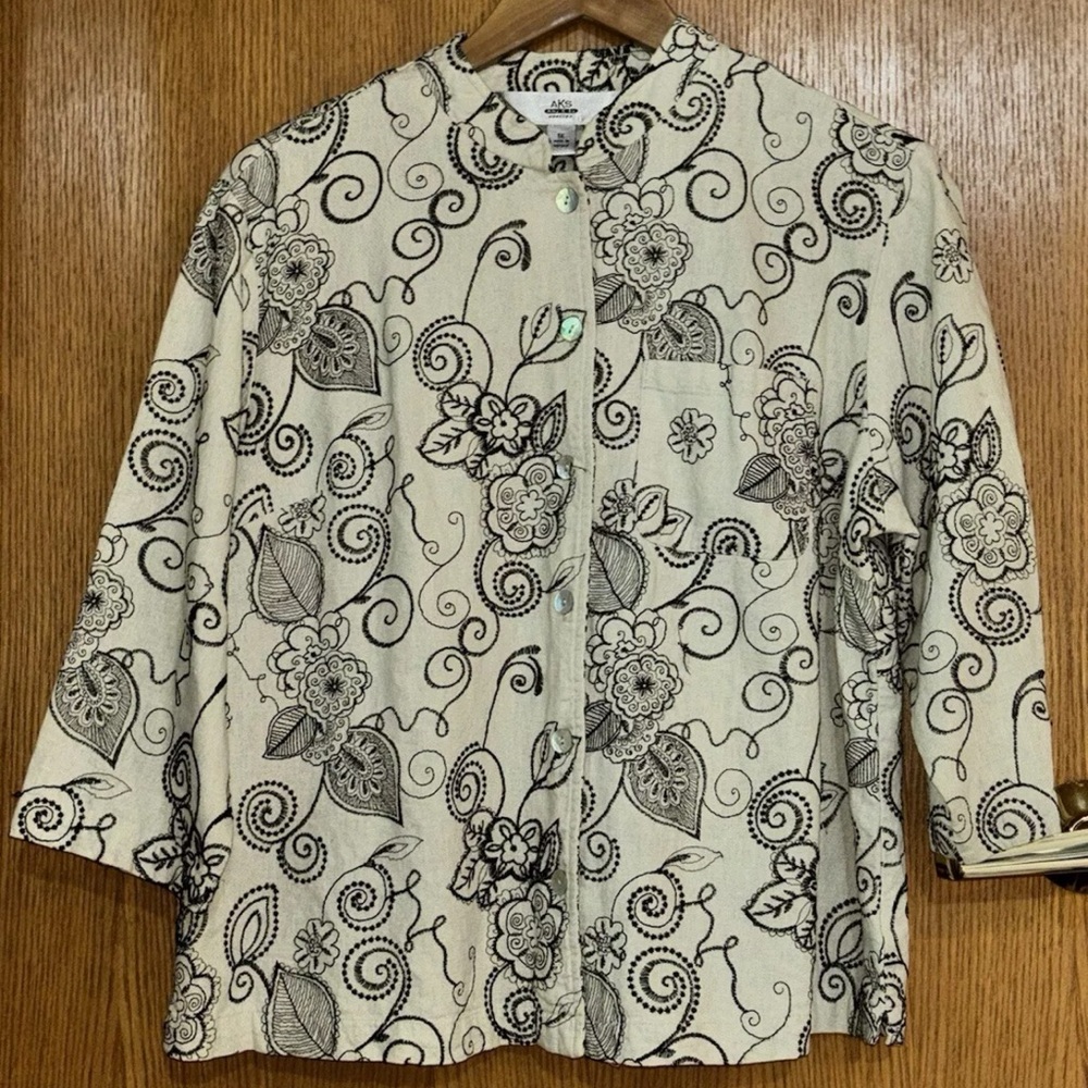 AKS Amy K Su Jacket 3/4 Sleeve Linen Blend Jacket 1X